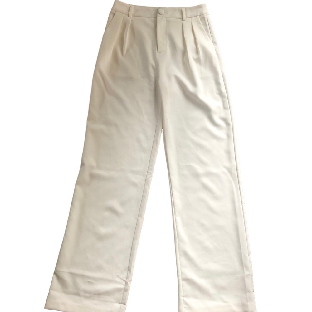 4th & Reckless High Waisted Trouser Pant Sz. 8 Ivory Pleated Pocked Wide Leg